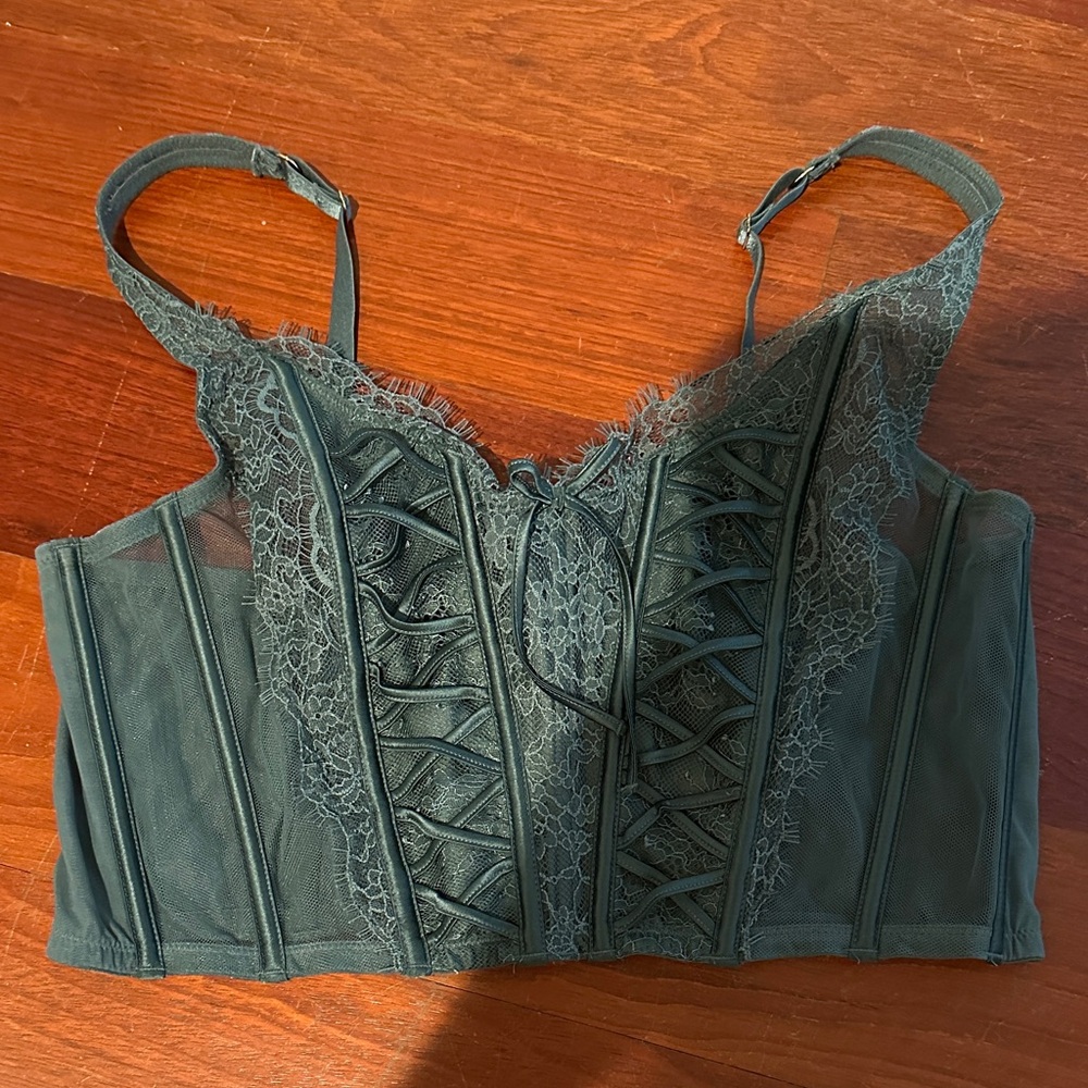 VS Lace Corset Top in Dark Green